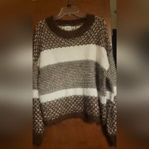 BKE Brown and Cream Cowl Neck Sweater Size Med